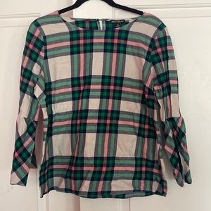 JCrew Plaid Bell Sleeve Top size 12 NWT